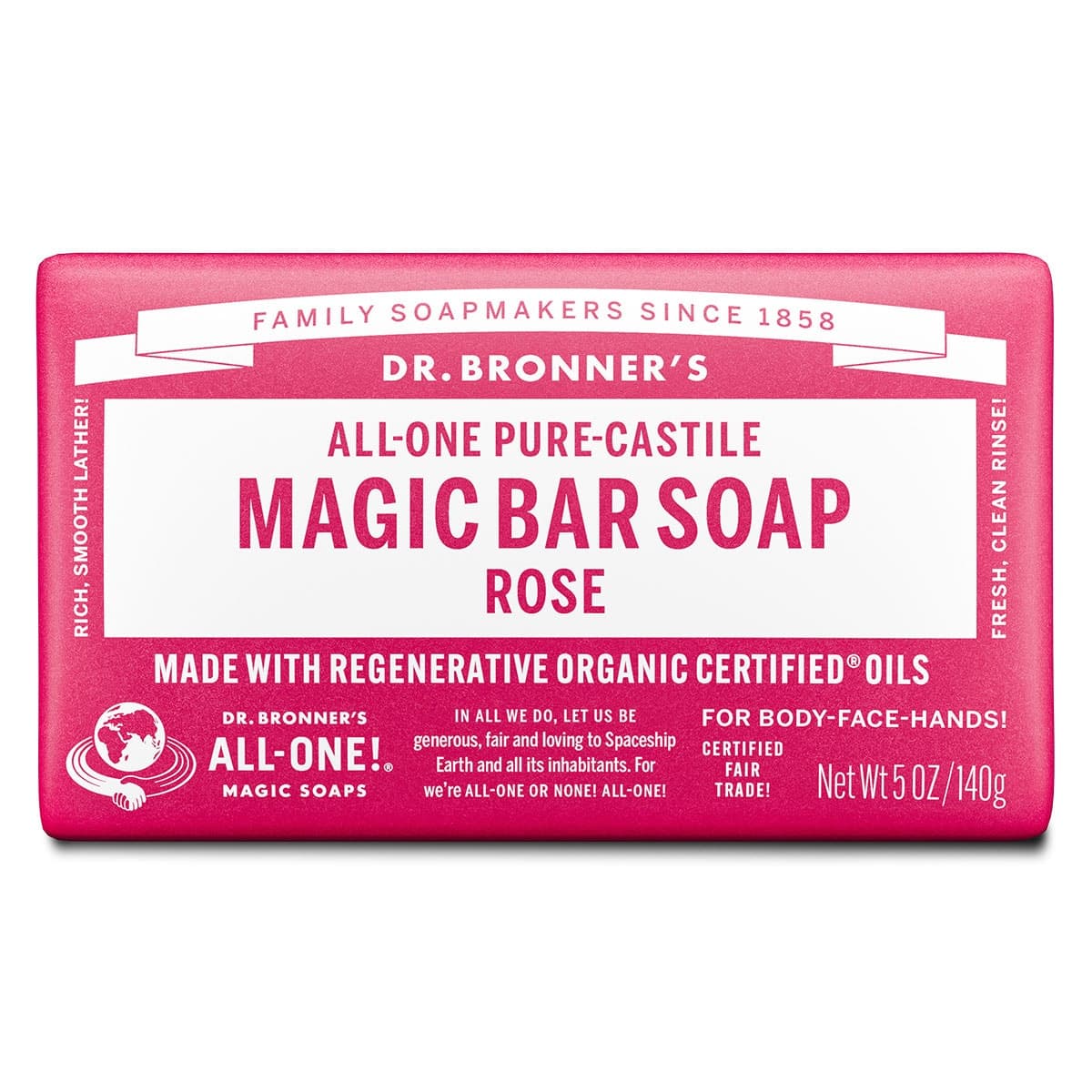 Dr Bronner's Pure Castile Magic Bar Soap Rose 140g