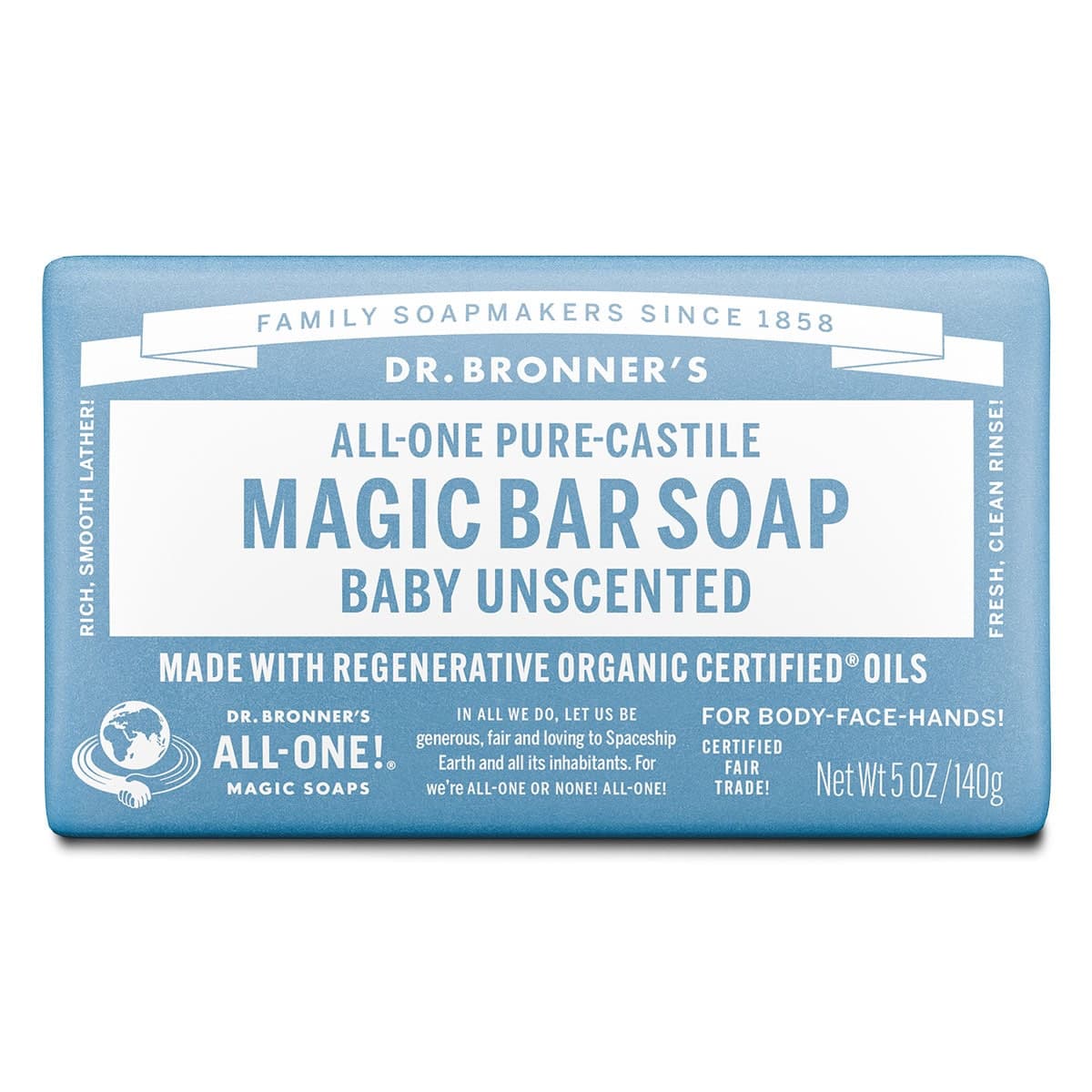 Dr Bronner's Pure Castile Magic Bar Soap Baby Unscented 140g