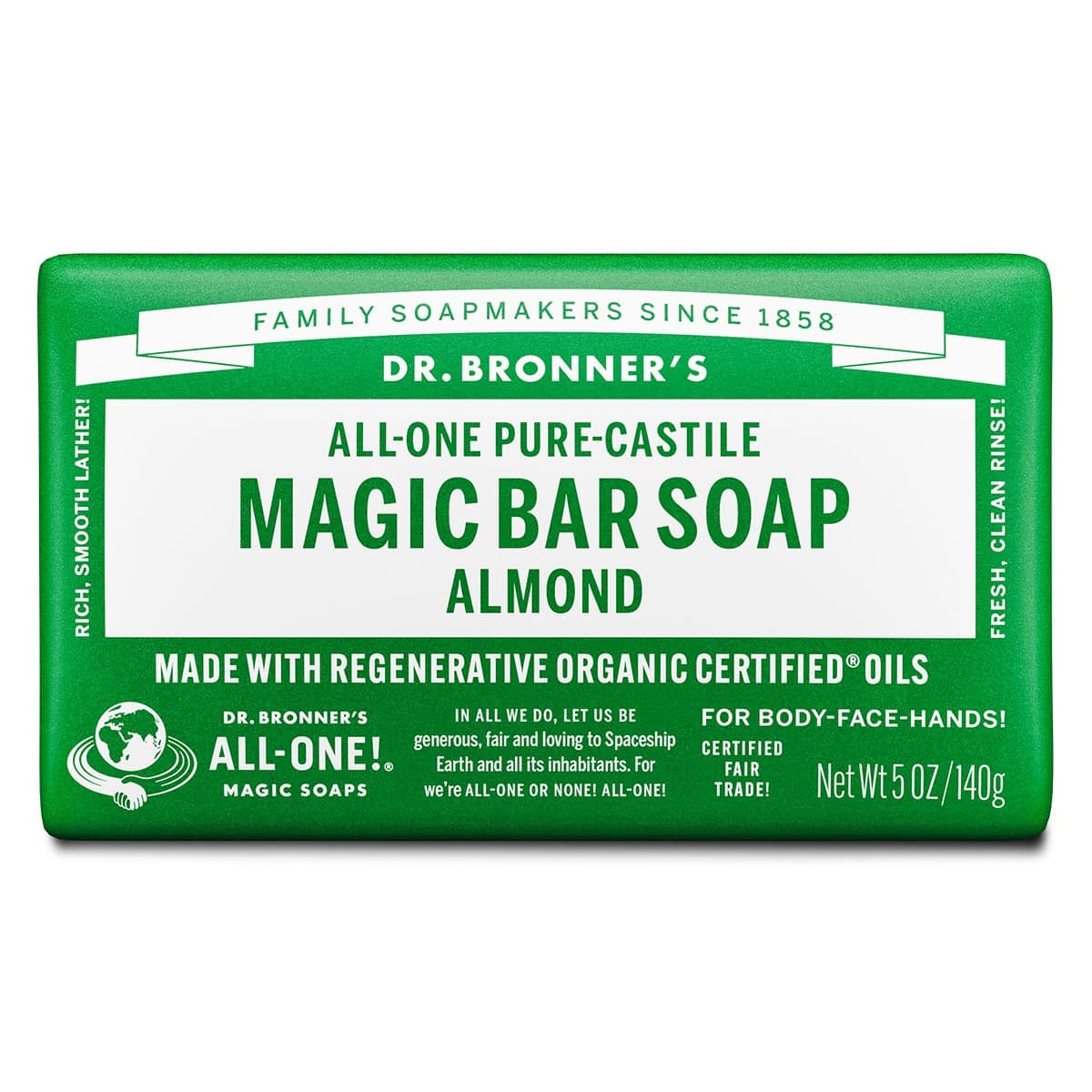 Dr Bronner's Pure Castile Magic Bar Soap Almond 140g