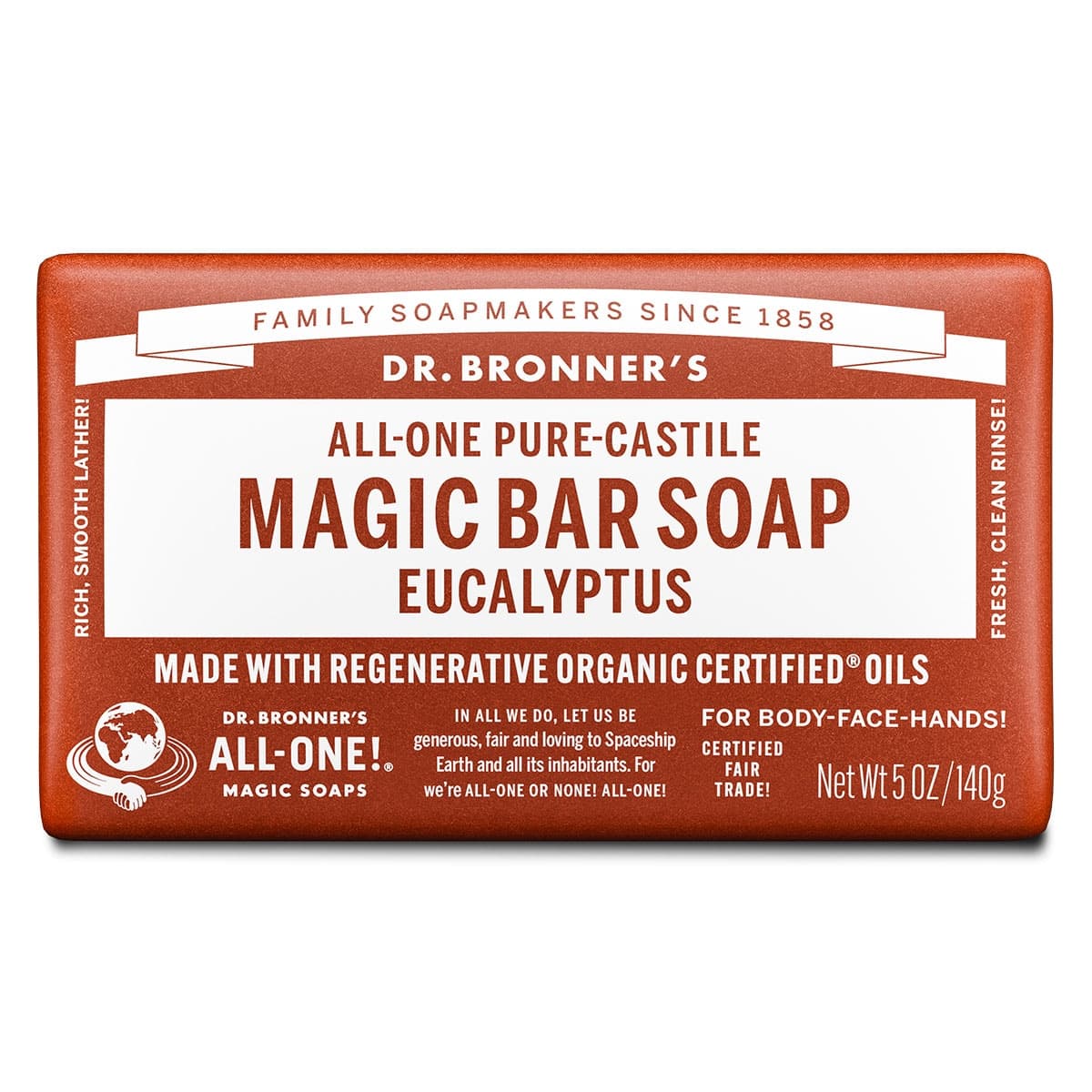 Dr Bronner's Pure Castile Magic Bar Soap Eucalyptus 140g