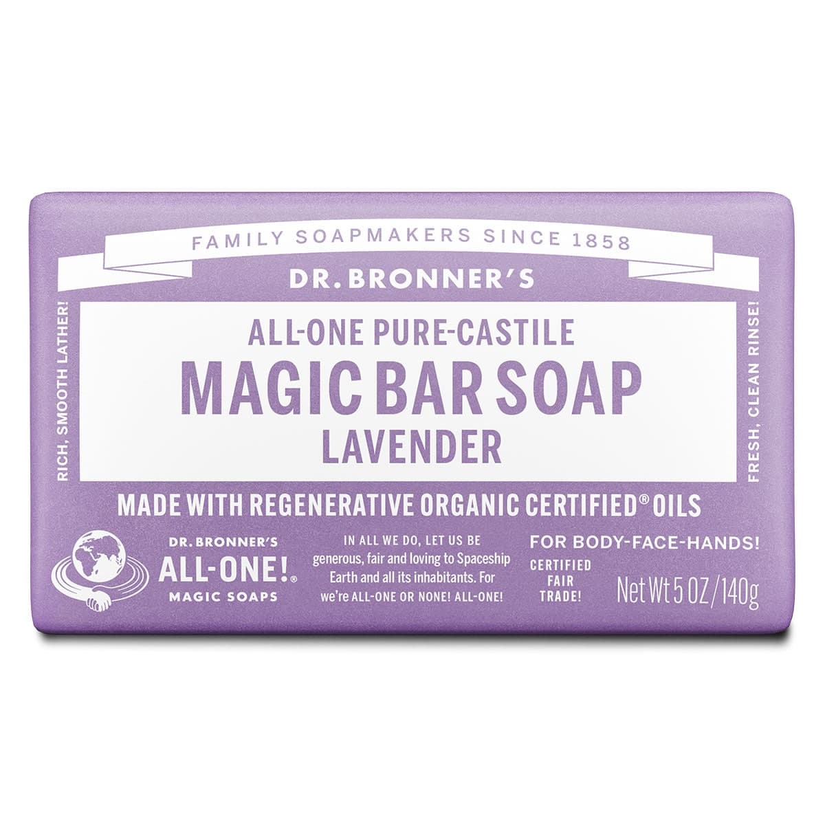 Dr Bronner's Pure Castile Magic Bar Soap Lavender 140g