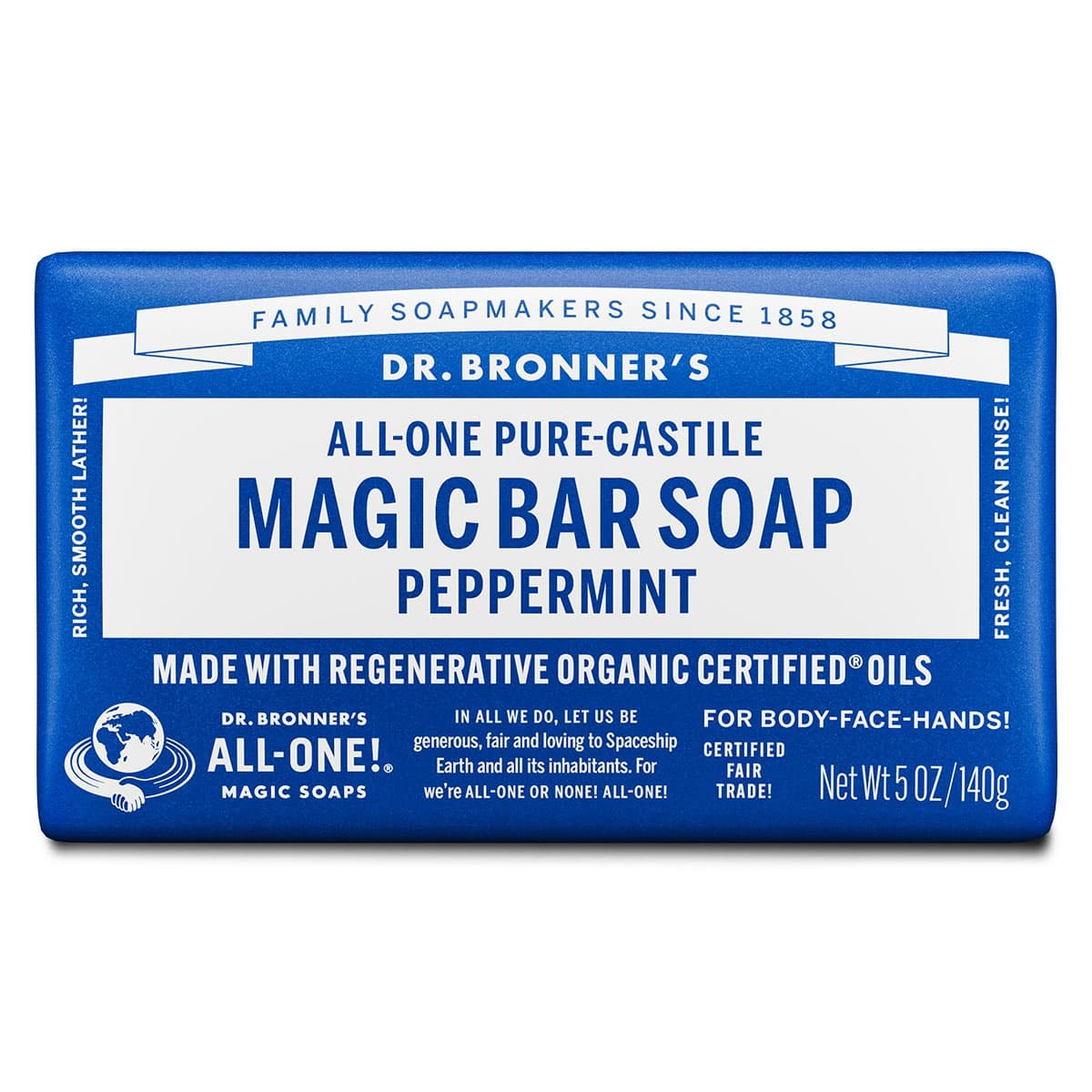 Dr Bronner's Pure Castile Magic Bar Soap Peppermint 140g