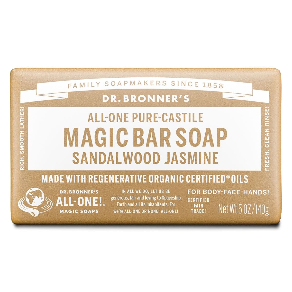 Dr Bronner's Pure Castile Magic Bar Soap Sandalwood Jasmine 140g