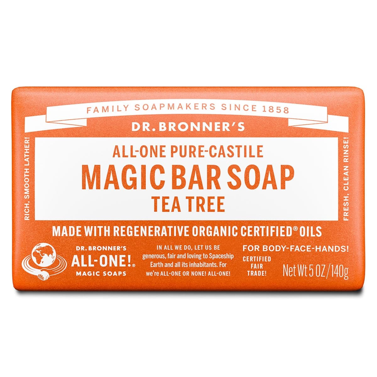 Dr Bronner's Pure Castile Magic Bar Soap Tea Tree 140g