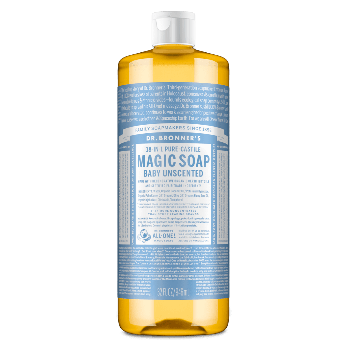 Dr Bronner's Pure Castile Liquid Magic Soap Baby Unscented 946ml