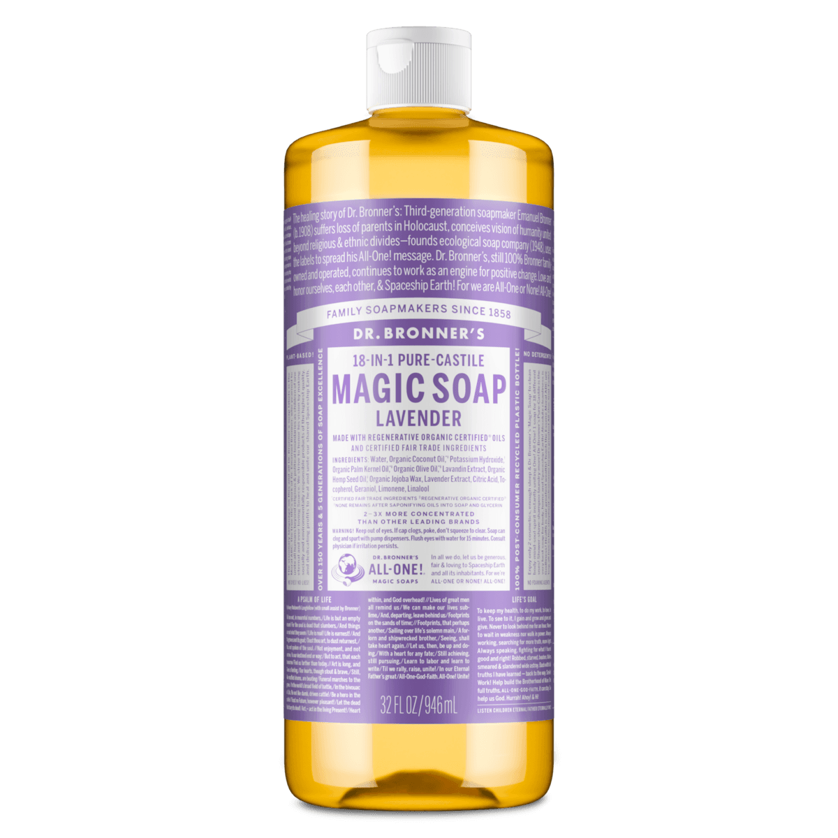 Dr Bronner's Pure Castile Liquid Magic Soap Lavender 946ml