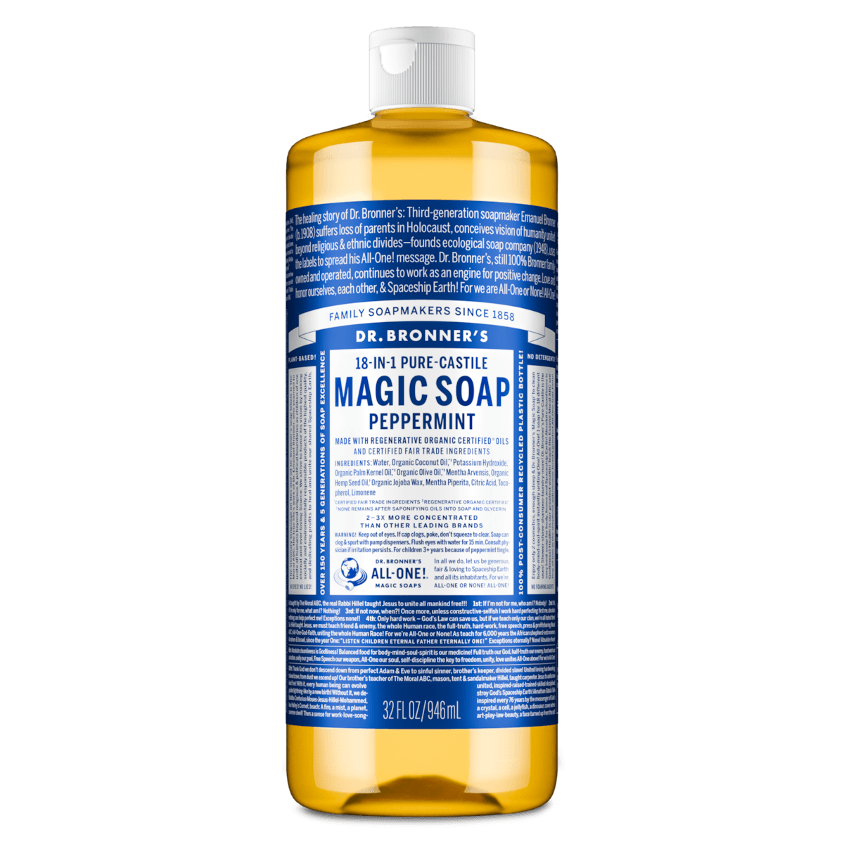 Dr Bronner's Pure Castile Liquid Soap Peppermint 946ml
