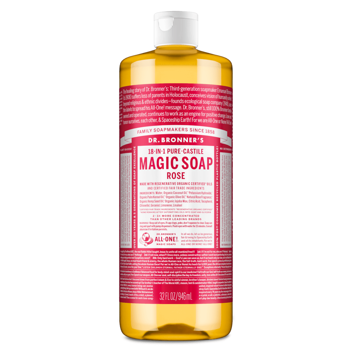 Dr Bronner's Pure Castile Liquid Magic Soap Rose 946ml