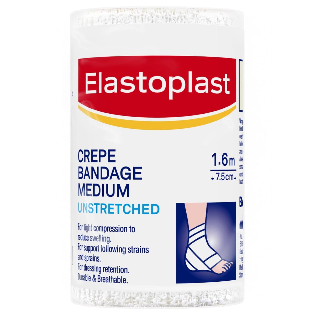 Elastoplast Medium Weight Crepe Bandage Unstretched 7.5cm x 1.6m Roll