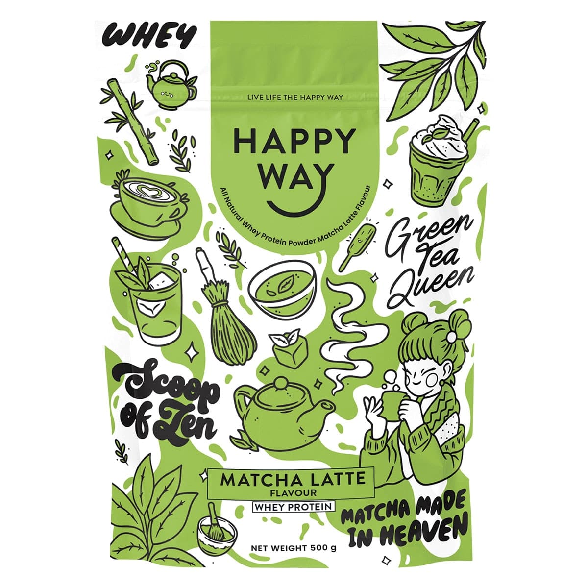 Happy Way Whey Protein Powder Matcha Latte 500g