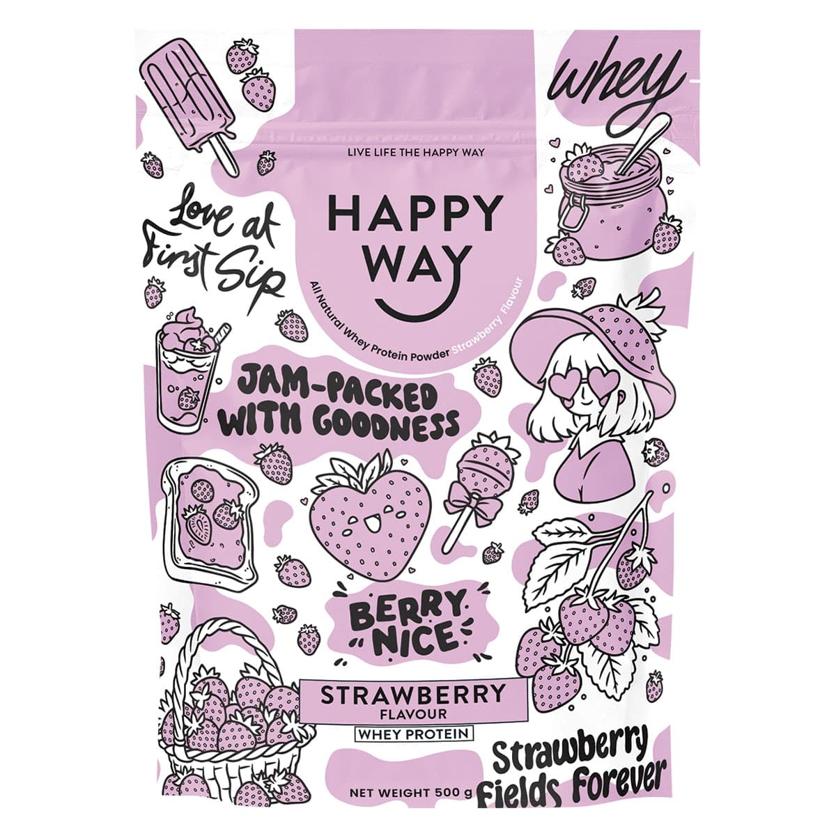 Happy Way Whey Protein Powder Strawberry 500g