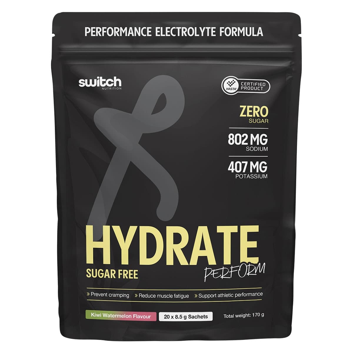 Switch Nutrition Hydrate Perform Sugar Free Kiwi Watermelon 20 x 8.5g Sachets