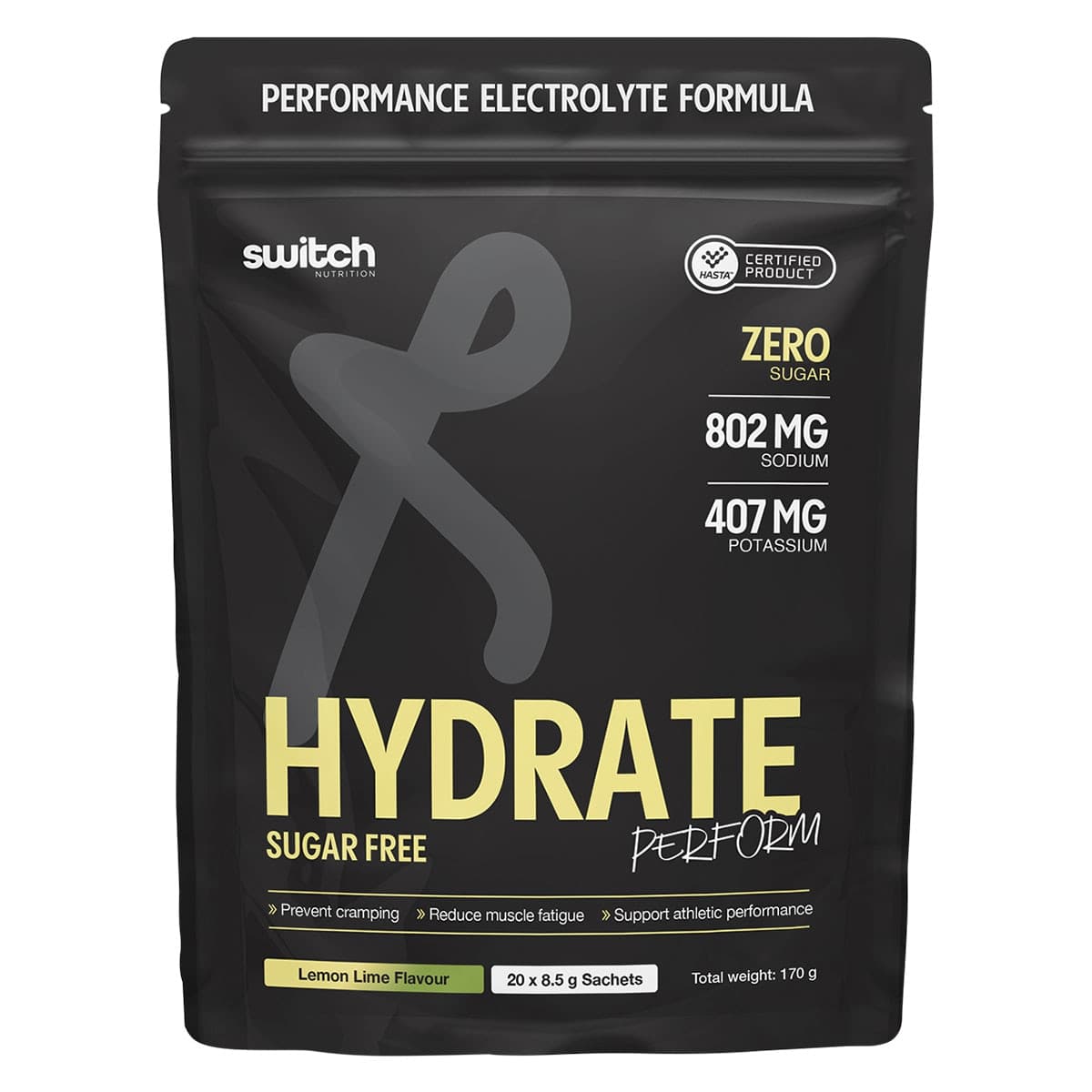 Switch Nutrition Hydrate Perform Sugar Free Lemon Lime 20 x 8.5g Sachets