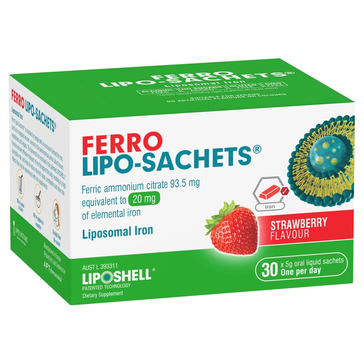 lipo sachets vitamin c Lipo-Sachet Ferro Strawberry Liquid Sachets 30 x 5g