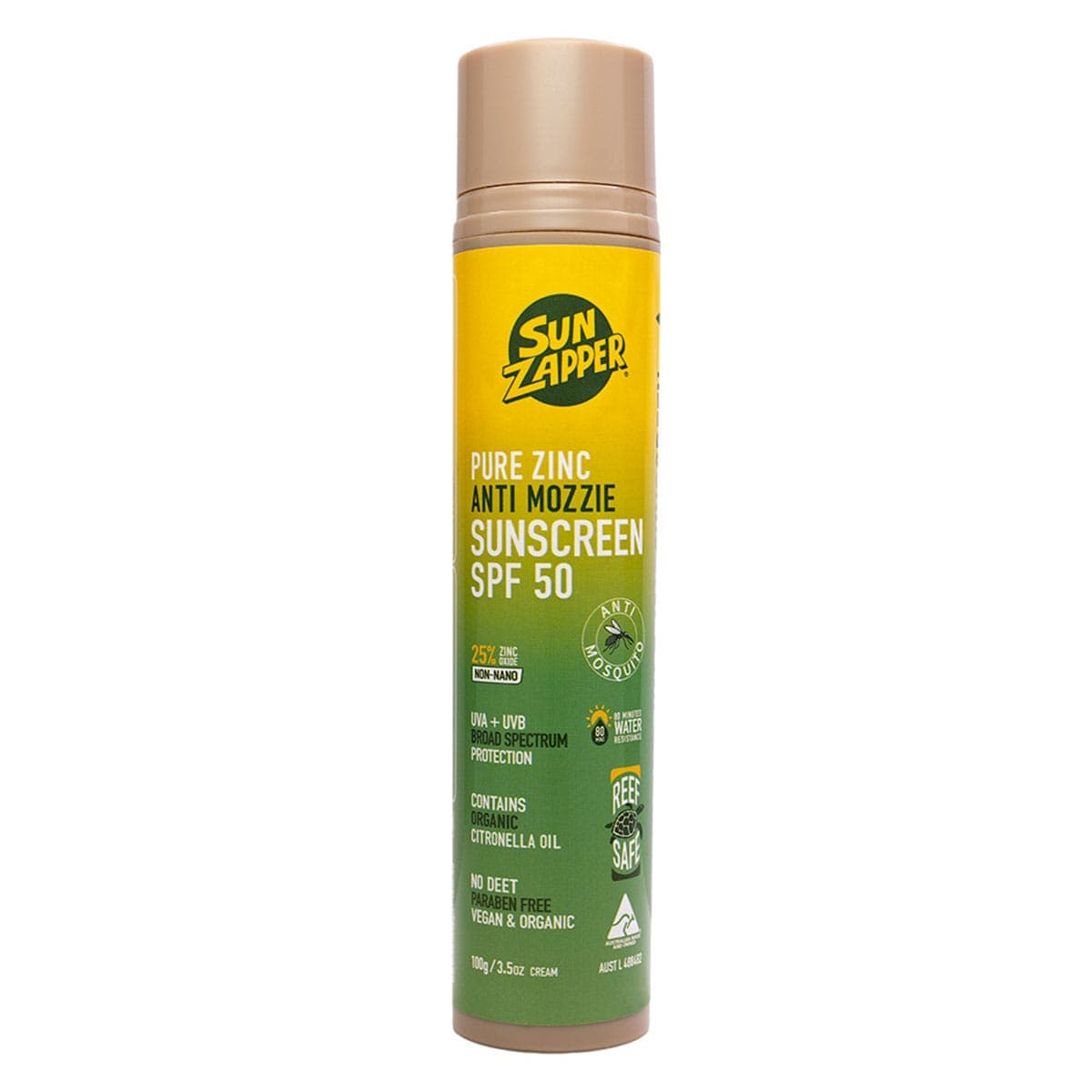Sun Zapper Pure Zinc Anti Mozzie Sunscreen Cream SPF50 - 100g Pump Tube