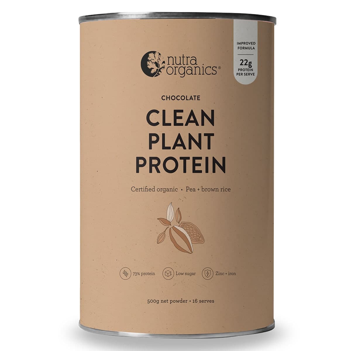 Nutra Organics Clean Plant Protein Powder Chocolate 500g