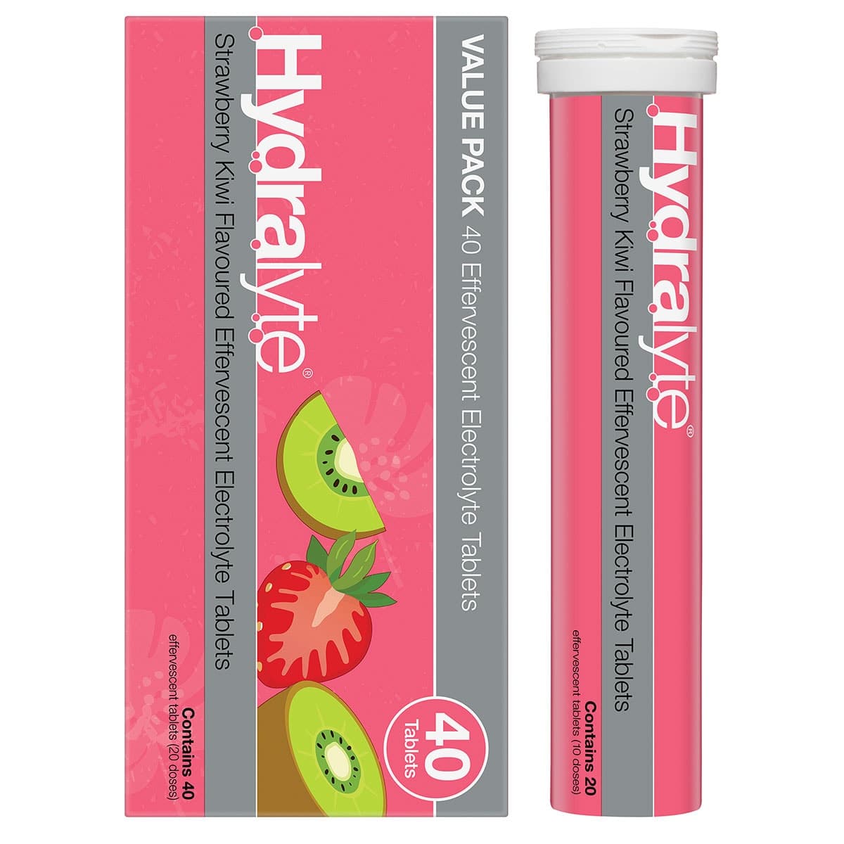 Hydralyte Effervescent Electrolyte Tablets Strawberry Kiwi 40 Pack