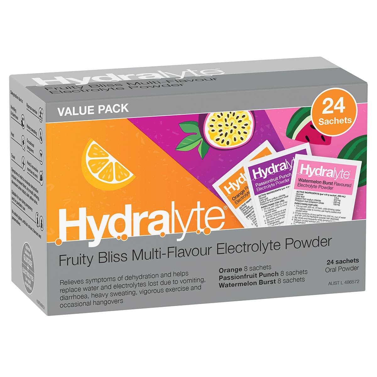 Hydralyte Electrolyte Powder Fruity Bliss Multi-Flavour 24 x 4.9g Sachets