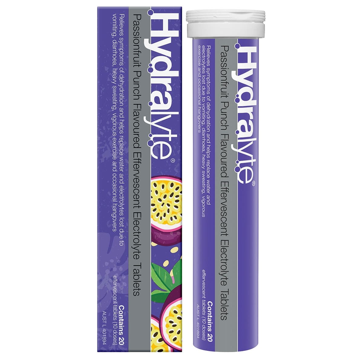 Hydralyte Effervescent Electrolyte Tablets Passionfruit 20 Pack