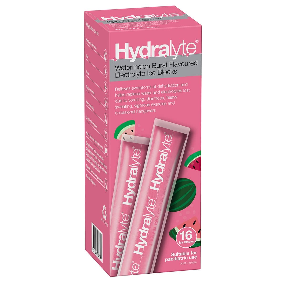 Hydralyte Electrolyte Ice Blocks Watermelon Burst 16 Pack