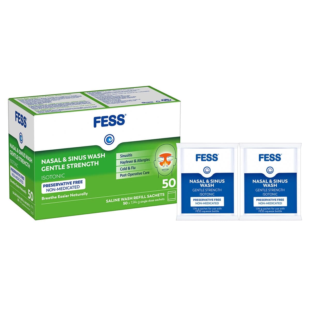 Fess Nasal & Sinus Wash Refill Gentle Strength 50 Sachets