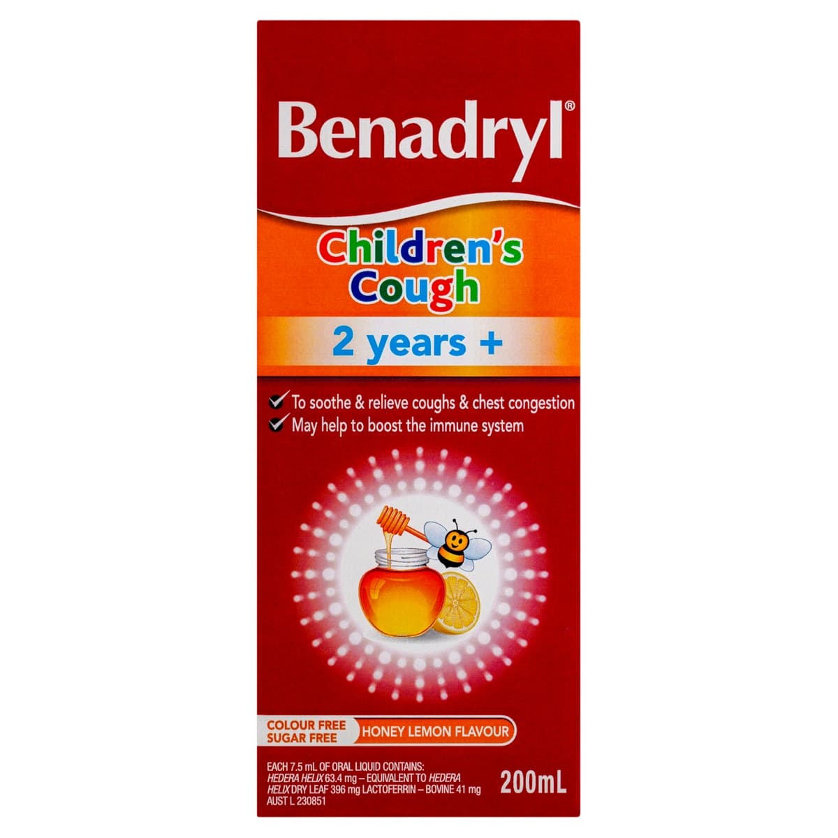 Benadryl Children's Cough Liquid 2 Years+ Honey Lemon 200ml