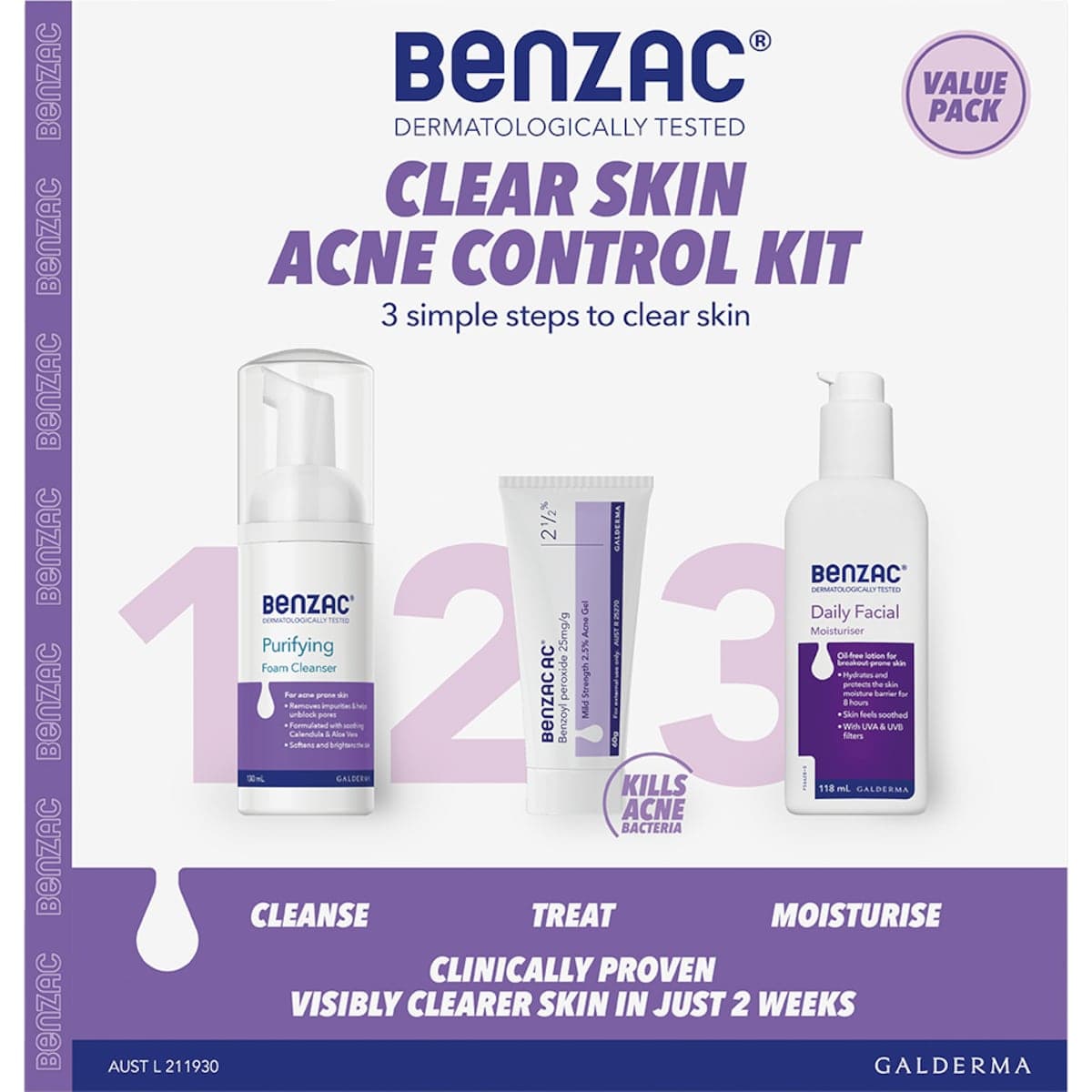 Benzac 3 Step Clear Skin Acne Control Kit