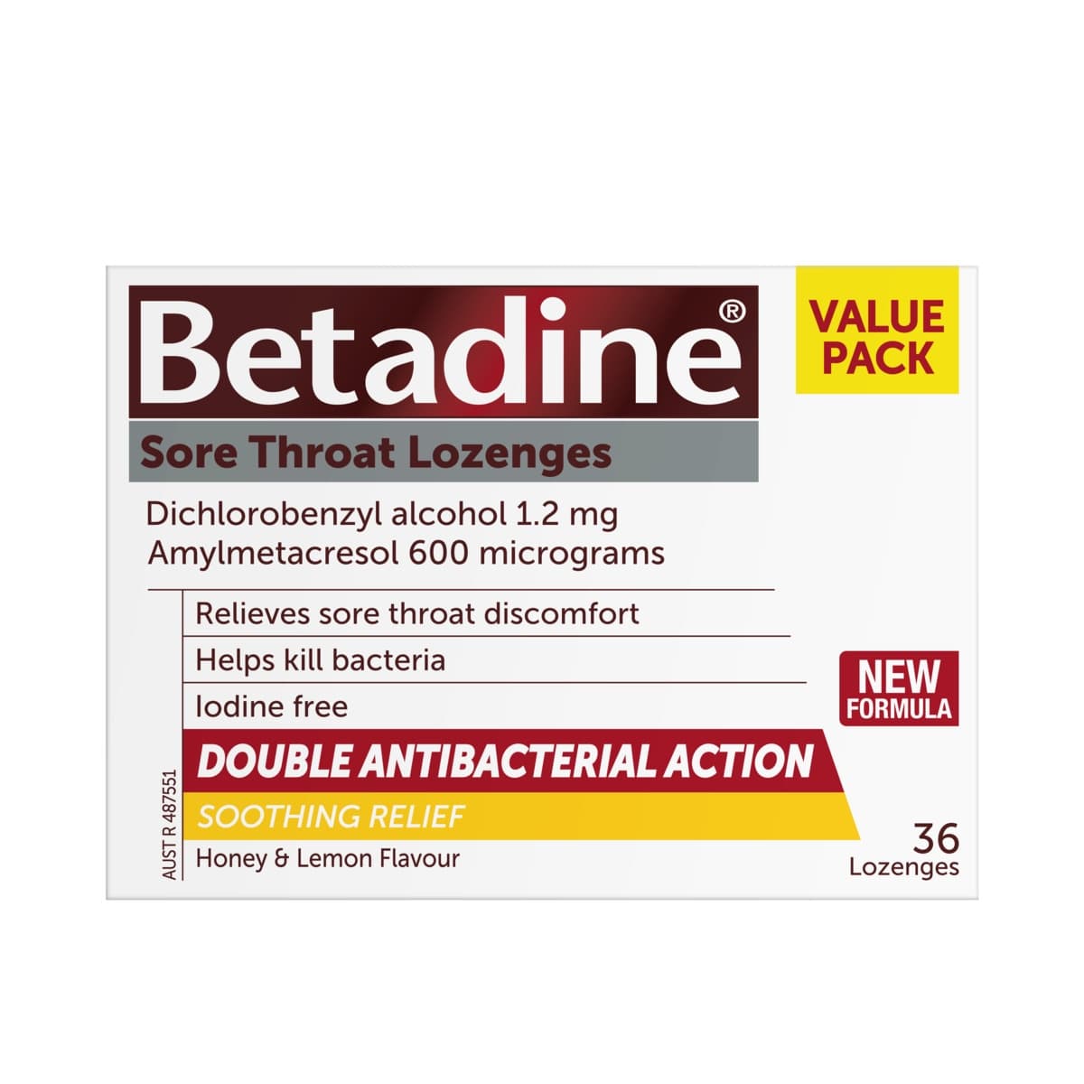 Betadine Sore Throat Lozenges Honey & Lemon 36 Pack
