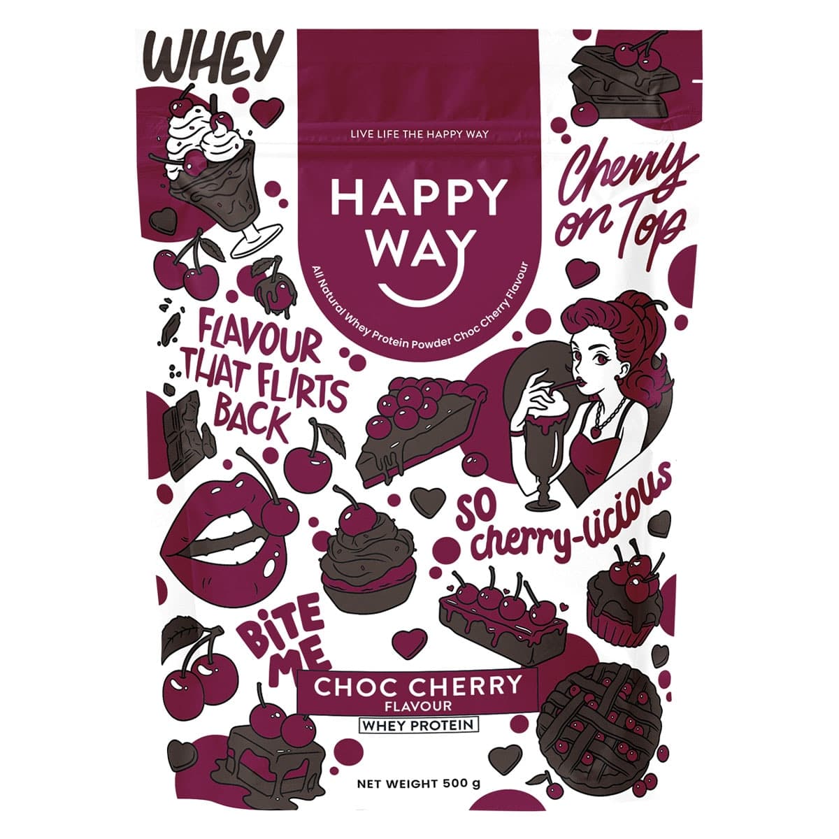 Happy Way Whey Protein Powder Choc Cherry 500g