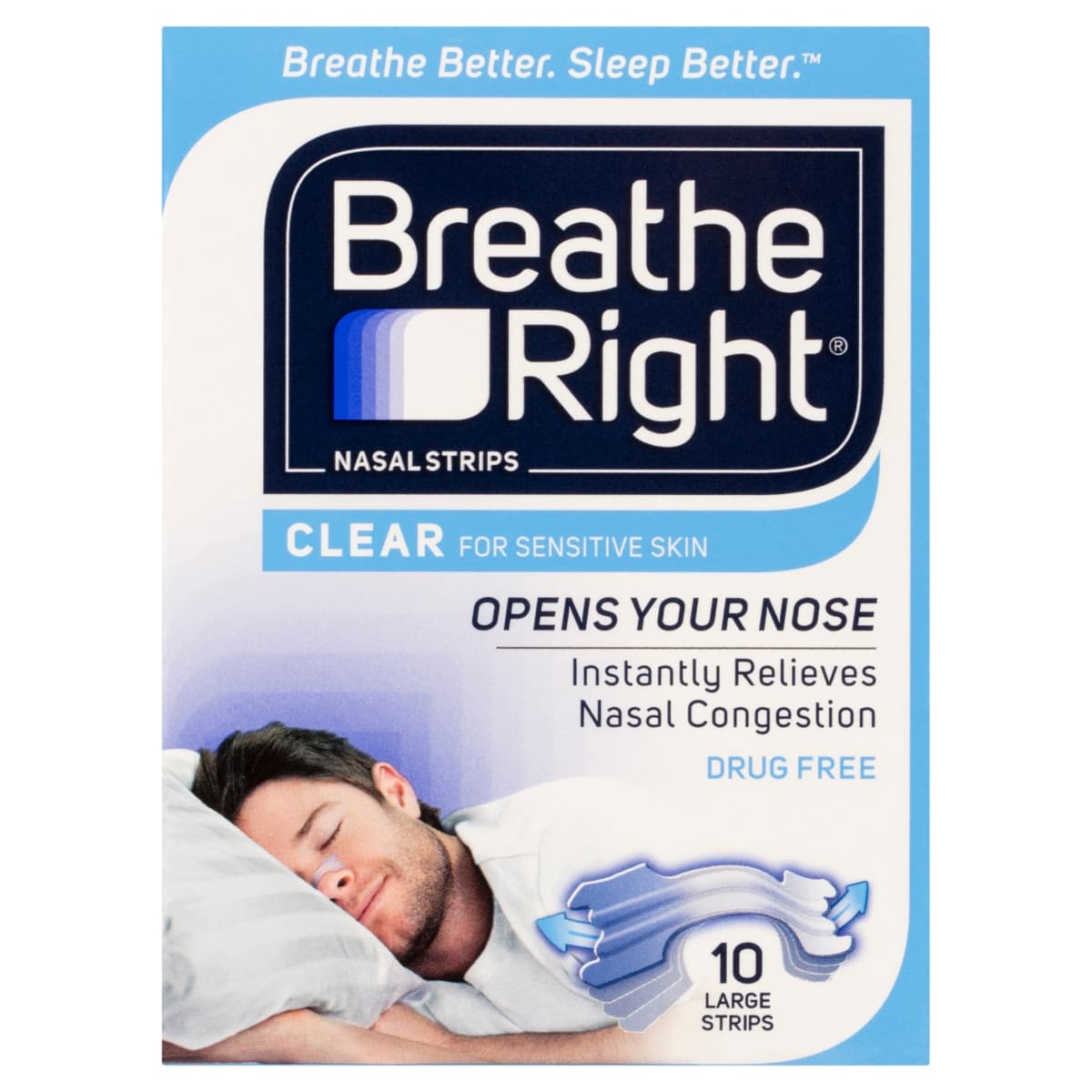 Breathe Right Nasal Strips Clear L 10 Pack