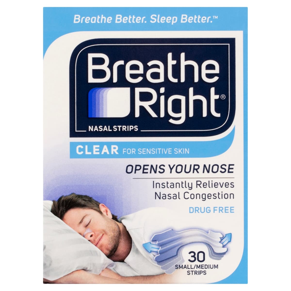 Breathe Right Nasal Strips Clear S/M 30 Pack
