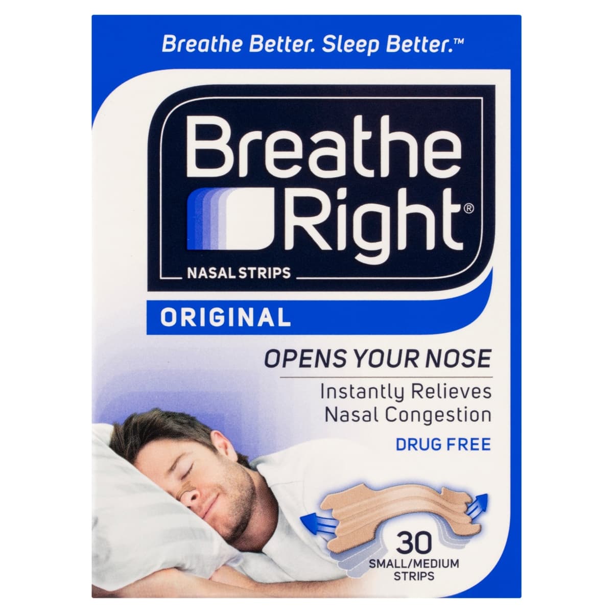Breathe Right Nasal Strips Original Tan S/M 30 Pack