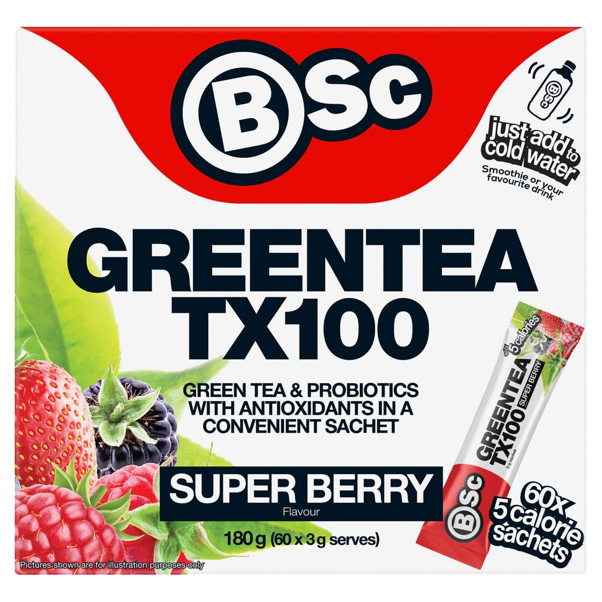 BSc Green Tea TX100 Super Berry 60 x 3g Sachets