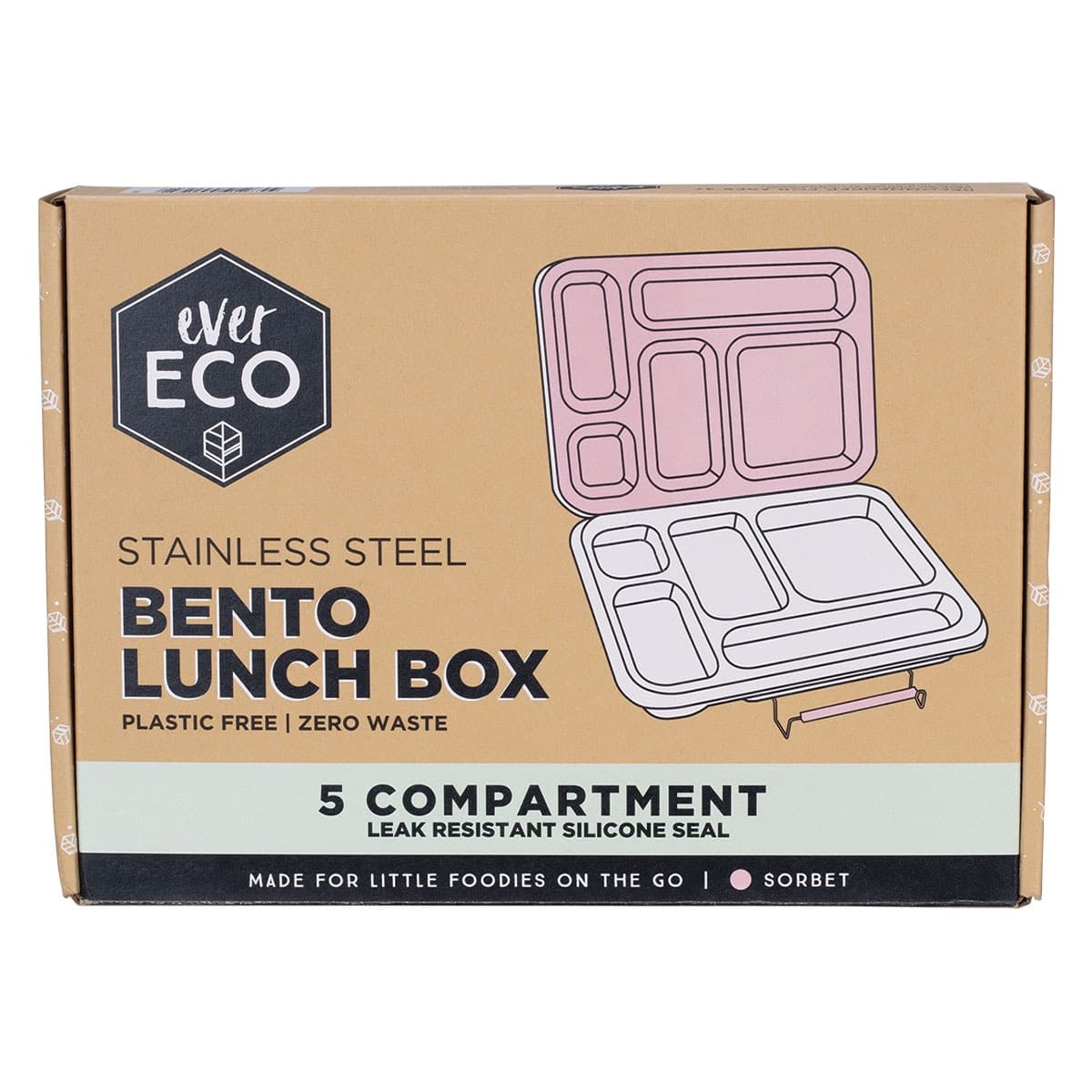 Ever Eco Stainless Steel 5 Compartment Bento Lunch Box Sorbet