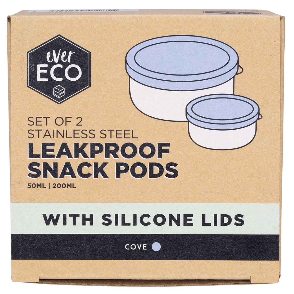 Ever Eco Stainless Steel Leakproof Snack Pods + Lids Cove 2 Pack