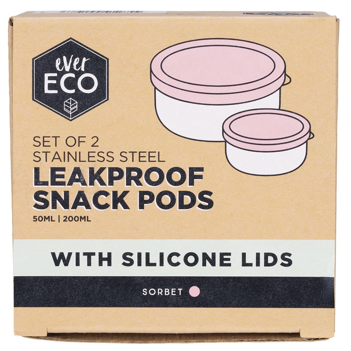 Ever Eco Stainless Steel Leakproof Snack Pods + Lids Sorbet 2 Pack