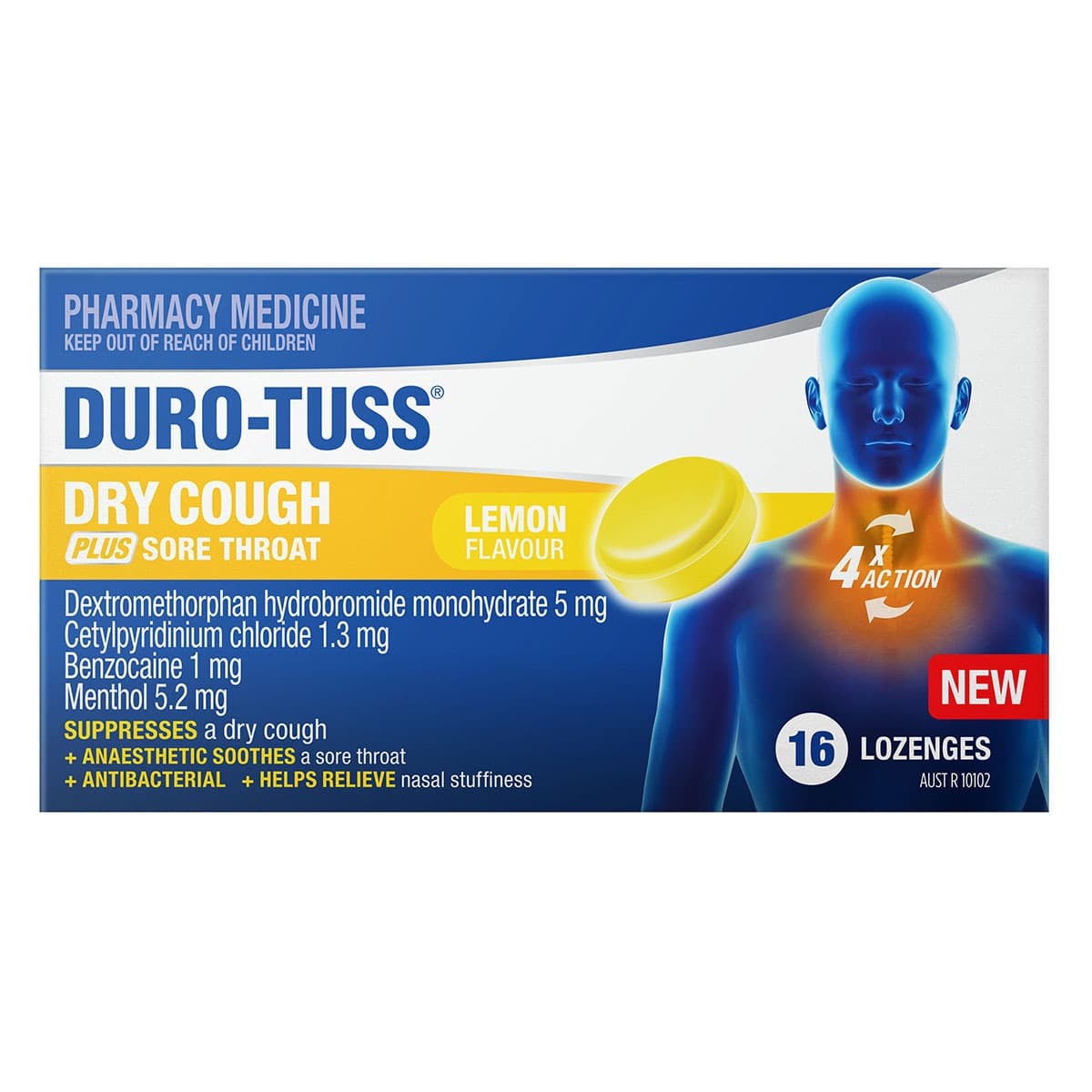 Duro-Tuss Dry Cough Plus Sore Throat Lemon Lozenges 16 Pack
