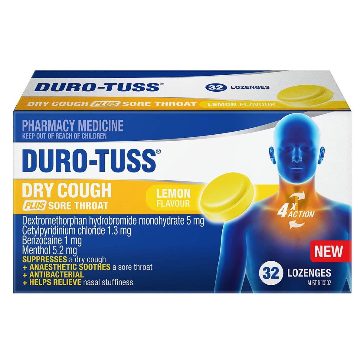 Duro-Tuss Dry Cough Plus Sore Throat Lemon Lozenges 32 Pack