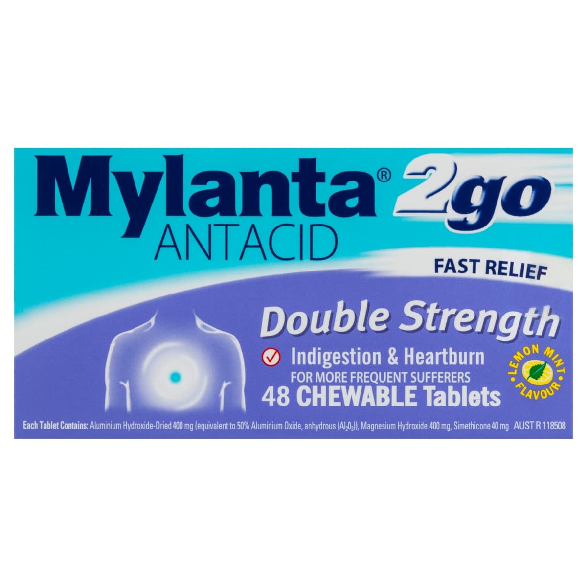Mylanta 2Go Antacid Double Strength 48 Chewable Tablets