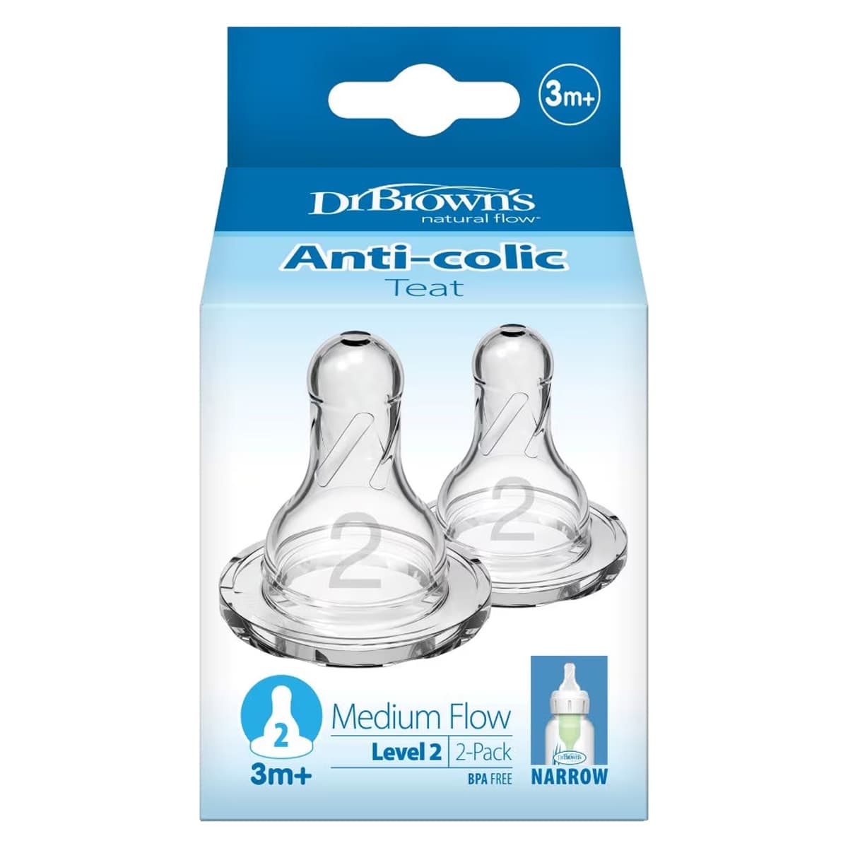 Dr Brown's Narrow Neck Level 2 Teats 2 Pack