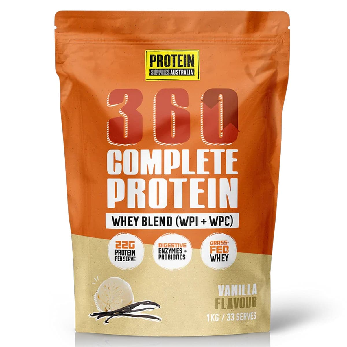 Protein Supplies Australia 360 Whey Protein Powder Vanilla Bean 1kg