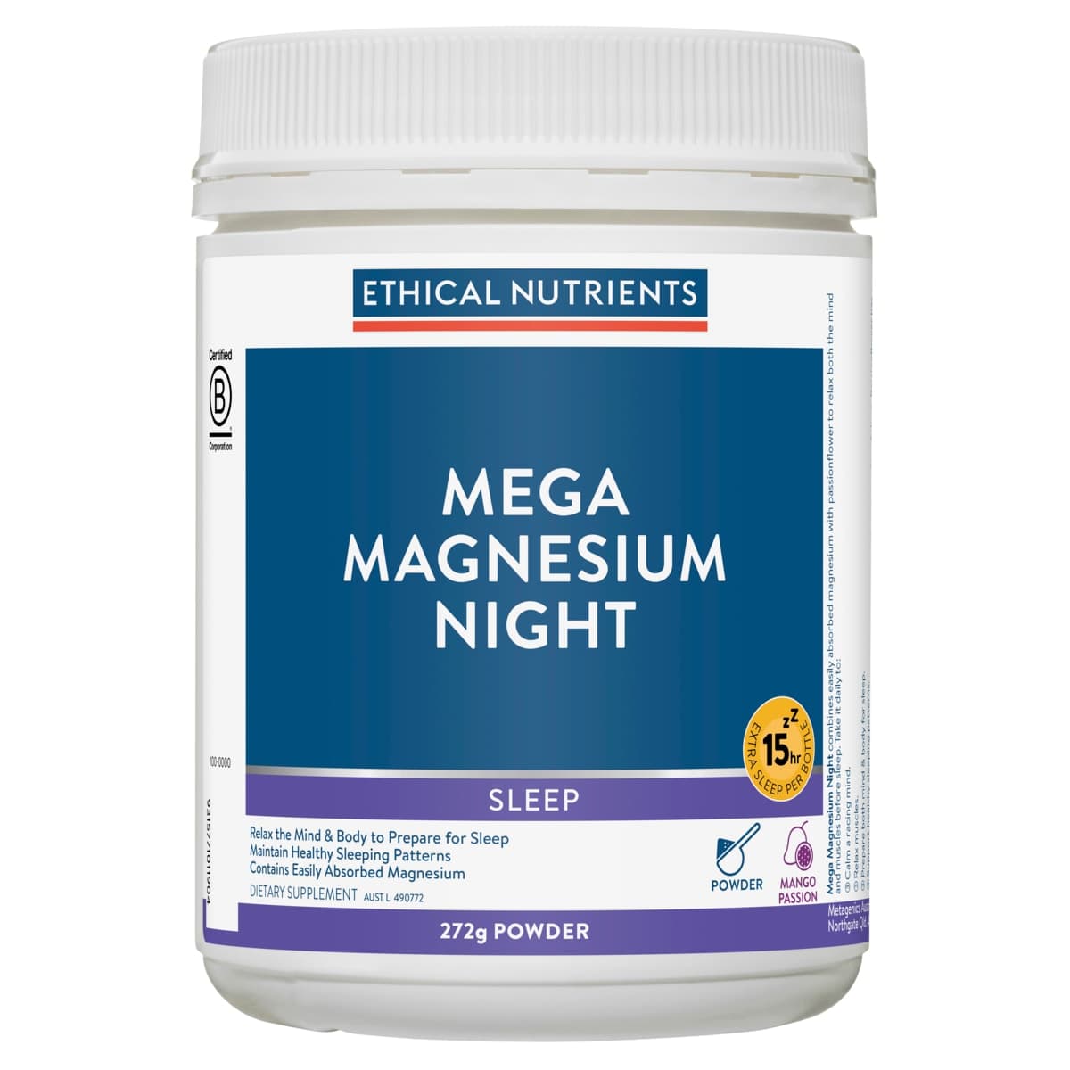 Ethical Nutrients Mega Magnesium Night Powder Mango Passion 272g