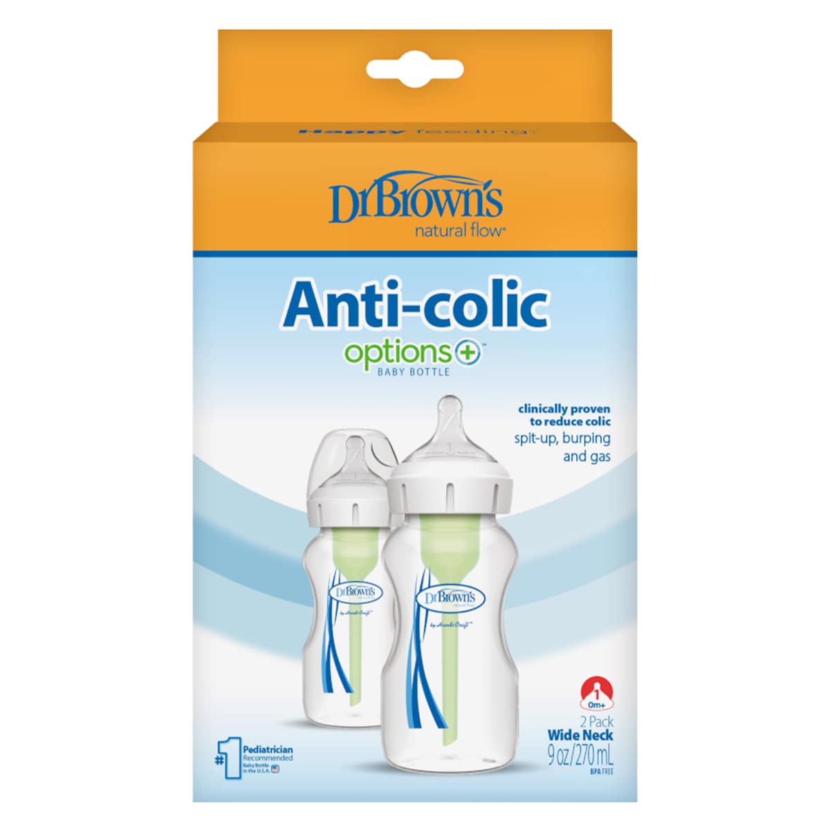 Dr Brown's Options+ Wide Neck Baby Bottle 2 x 270ml