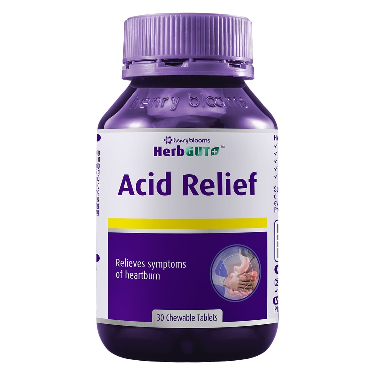 Henry Blooms HerbGut + Acid Relief 30 Chewable Tablets