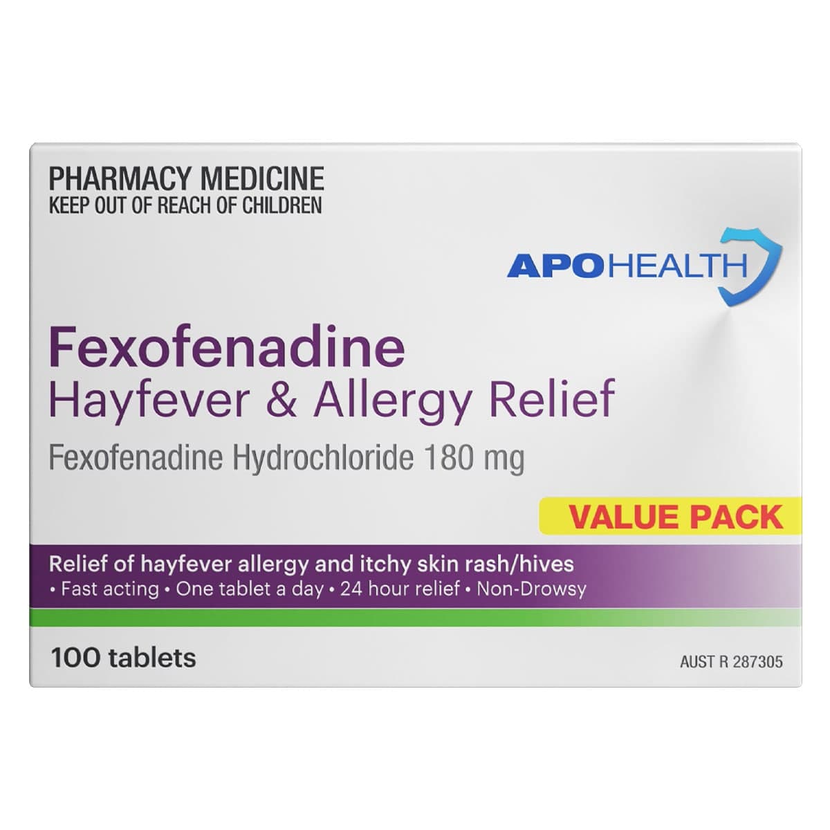 APOHEALTH Fexofenadine 180mg Hayfever & Allergy Relief 100 Tablets