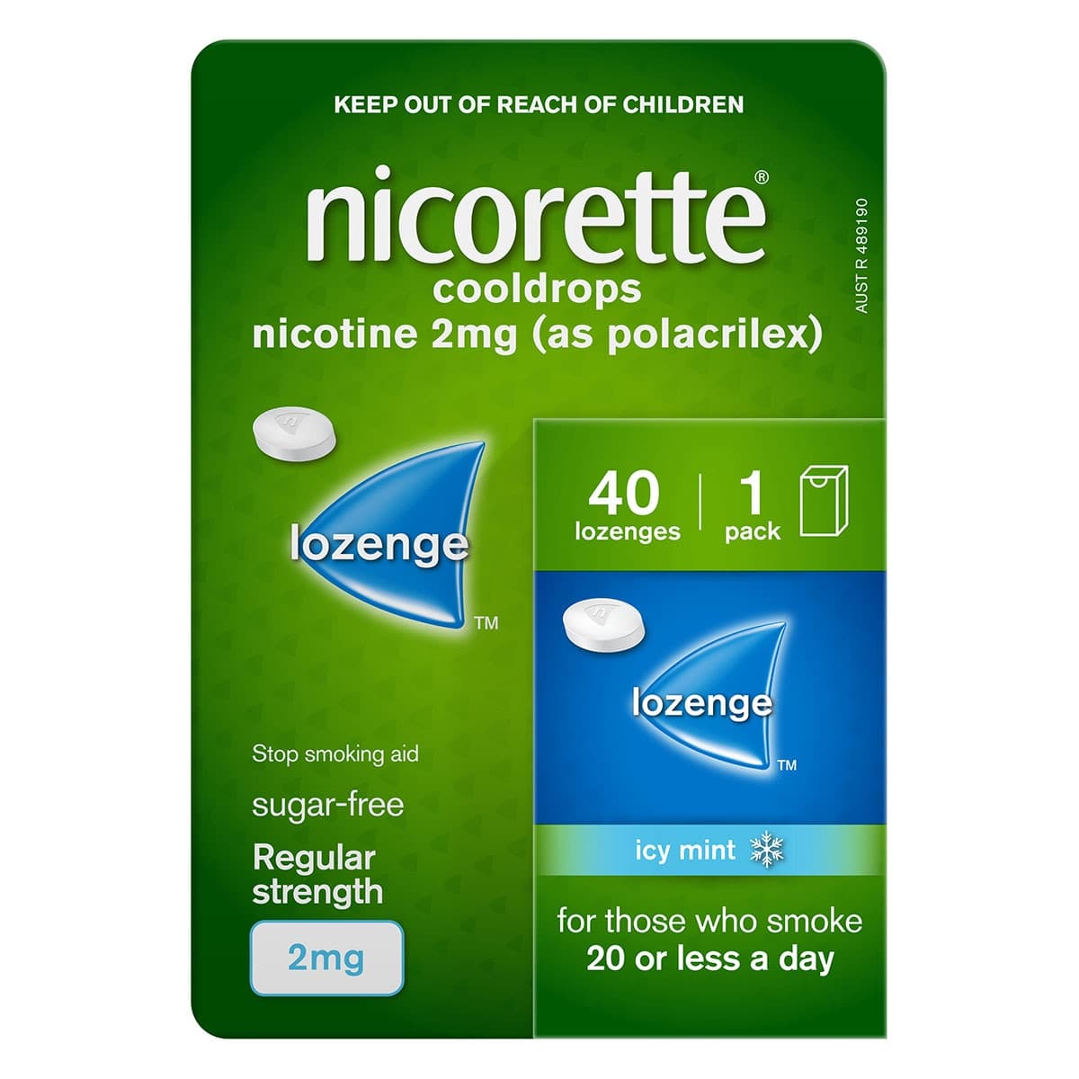 Nicorette Cooldrops Quit Smoking 2mg Nicotine Lozenges Icy Mint 40 Pack