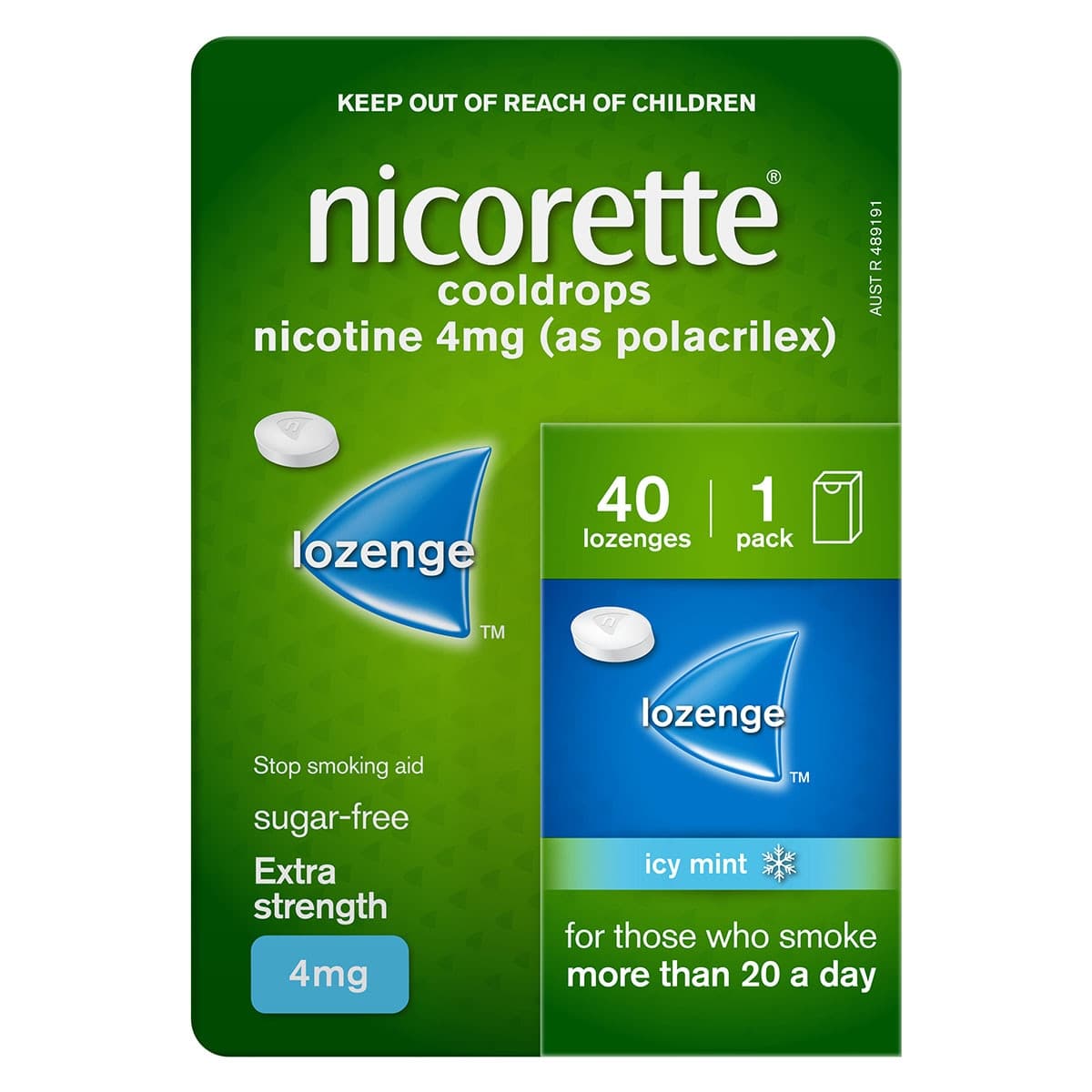Nicorette Cooldrops Quit Smoking 4mg Nicotine Lozenges Icy Mint 40 Pack