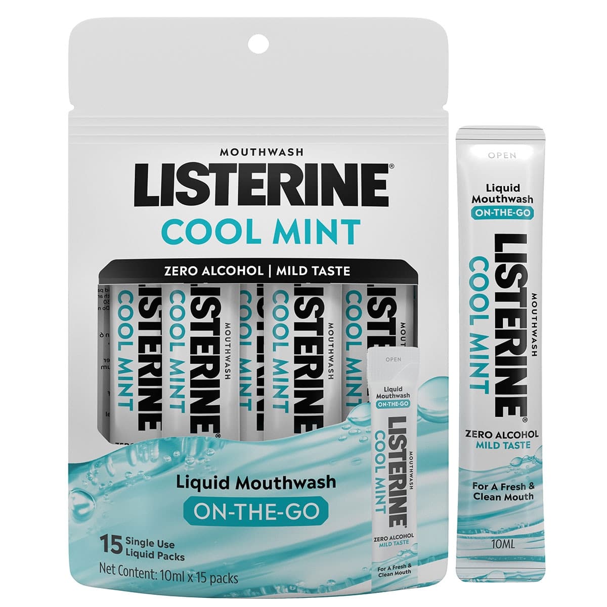 Listerine On-the-go Liquid Mouthwash Cool Mint 10 x 15mL Sachets