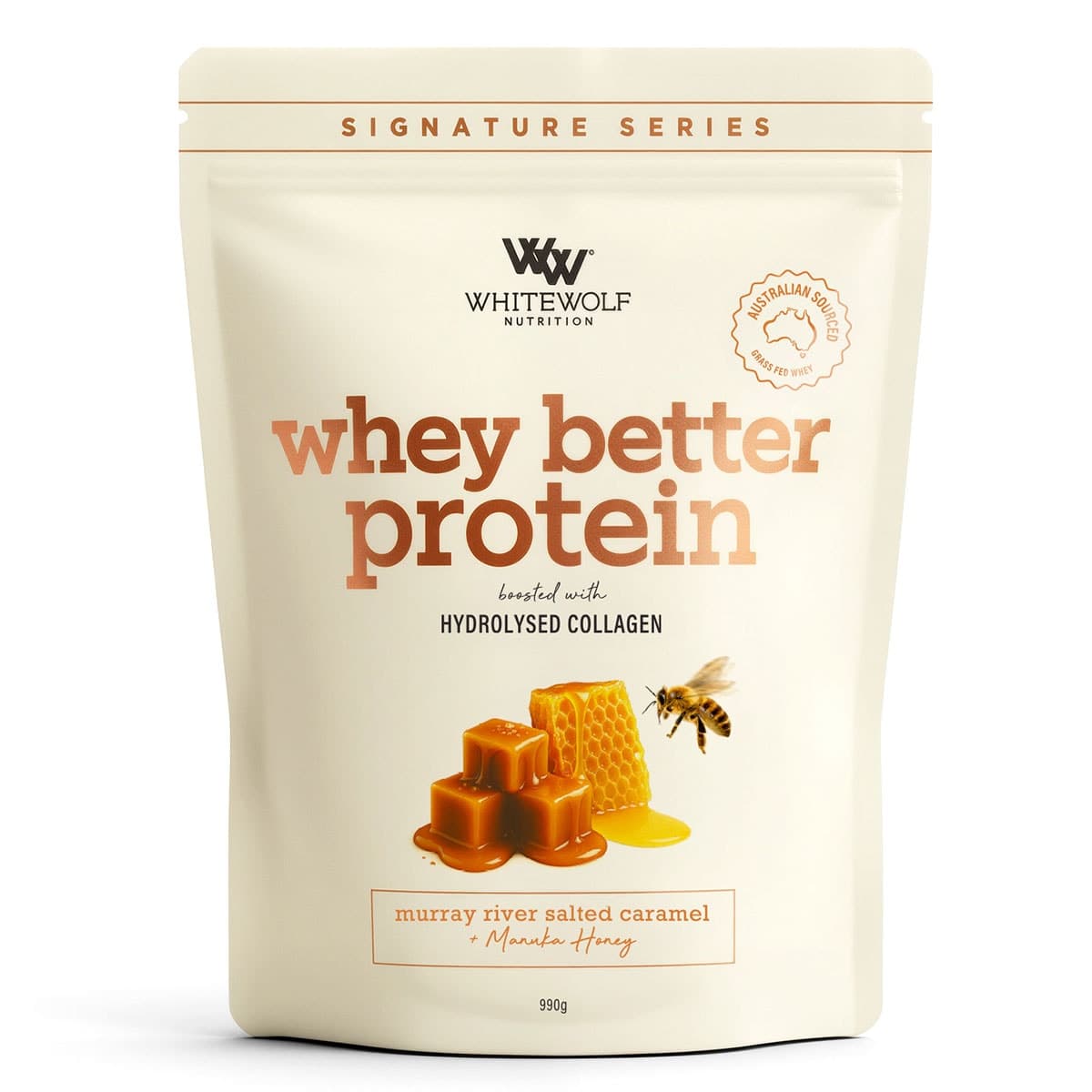 White Wolf Nutrition Whey Better Protein Powder with Collagen Salted Carmel 990g