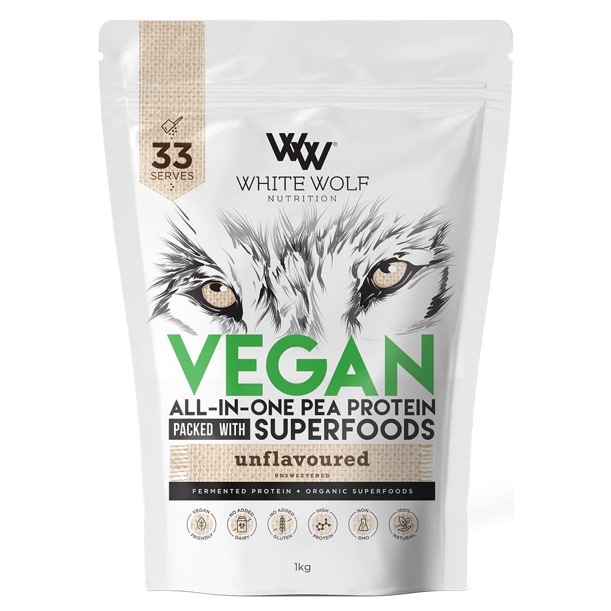 White Wolf Nutrition Vegan Protein Powder With Superfoods Unflavoured 1Kg